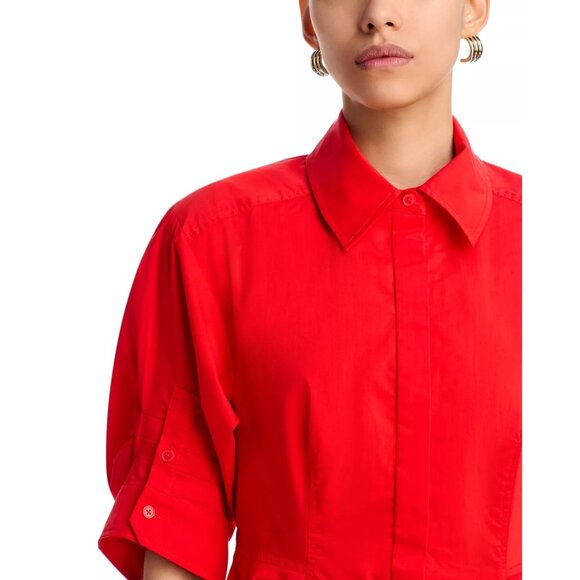 395$ SIMKHAI Jazzie Poplin Pleated Mini Dress Elbow Length Sleeves Size 4 Red - Picture 4 of 5